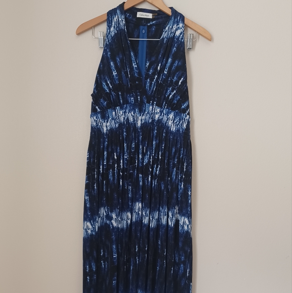Calvin Klein Dress Black Blue and White Tie Die Women Size 8